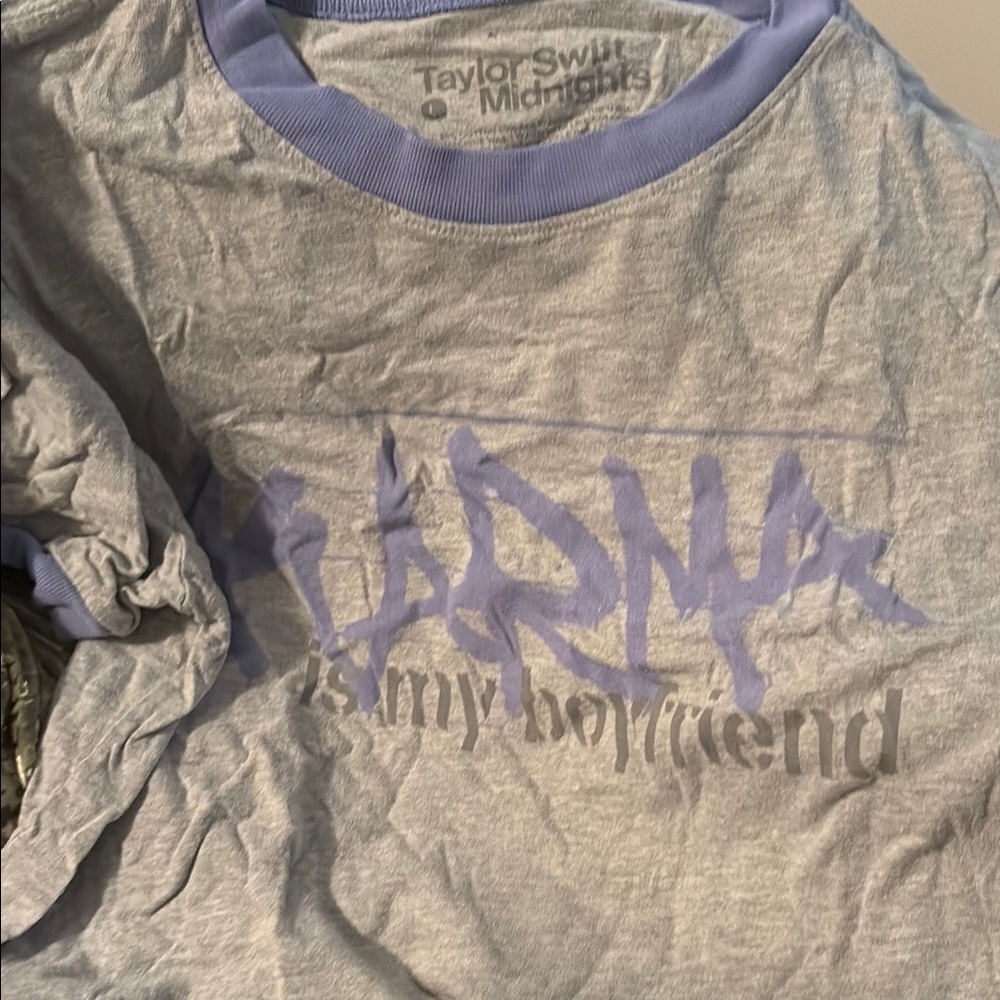Taylor Swift Light Gray and Lavender Crop Top